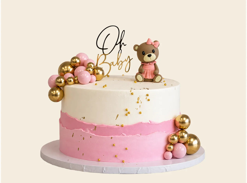 Pink Teddy Bear Baby Shower Cake