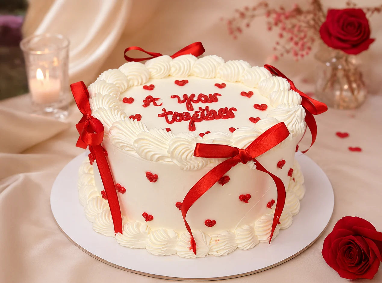 Romantic Red Ribbon Cake
