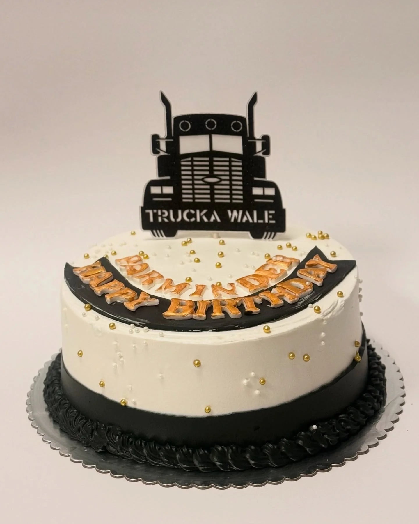Black & White Truck Themed Cake –